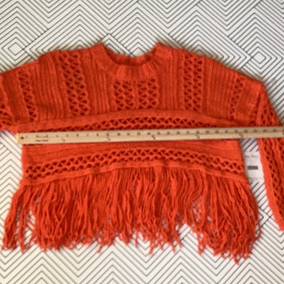 NWT FREE PEOPLE HIGHER LOVE BOHEMIAN CROCHET KNIT ORNAGE FRINGE SWEATER S - Picture 4 of 11